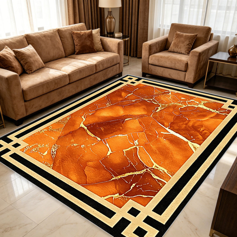 Sunset Marble Gold   area rugs for Living Room, Soft and Comfortable, Suitable for all seasons, easy to maintain, machine washable Indoor floor mat, Under Table Farmhouse suitable for Bedroom, Dining Room, Study,  Balcony, Home Decor Patio