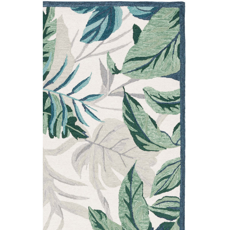 Romary Hand Tufted Wool/Cotton Performance Floral Rug in Ivory/Green, Square 6'
