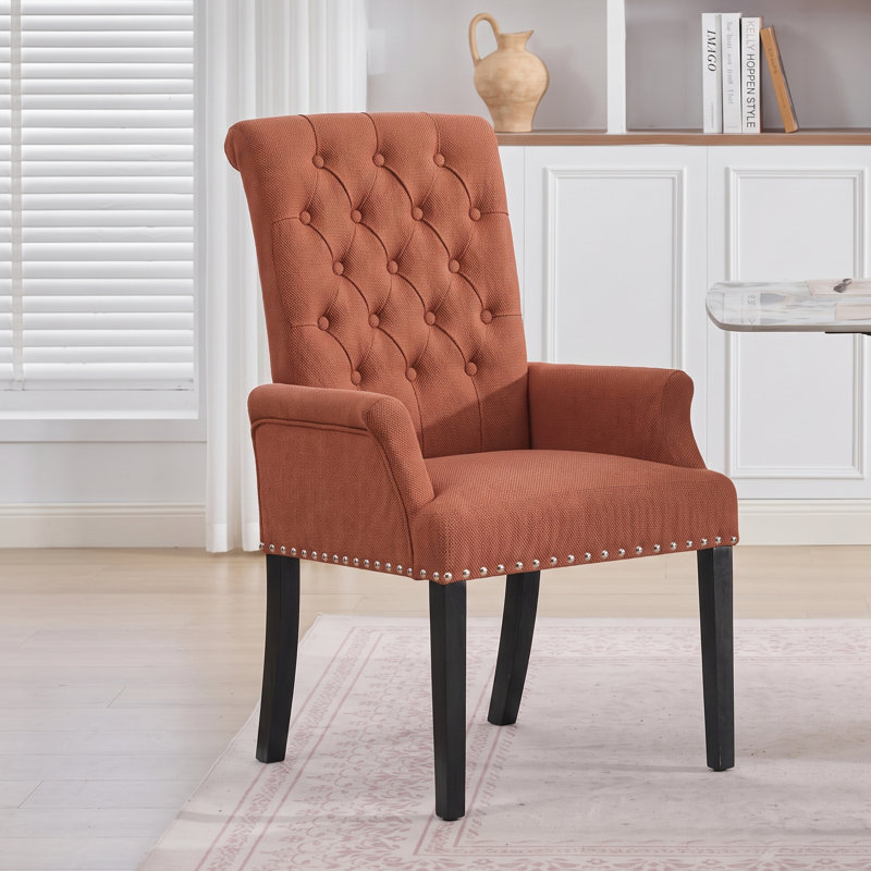 Amdad Tufted Linen Arm Chair, Orange, Black, Linen