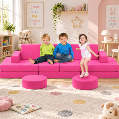 Canapé de jeu modulaire de 22 pièces pour enfants - Canapé pour salle de jeux, chambre, salon, canapé pour tout-petits stimulant la créativité des enfants, canapé convertible en mousse pour enfants, rose pâle