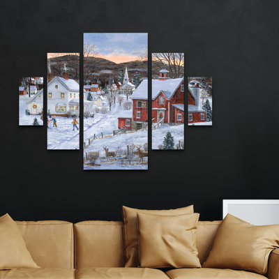Ensemble de 5 panneaux d'art mural - Bob Fair «Christmas Presence», art mural sur toile pour le salon, la chambre à coucher ou le bureau 