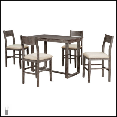 Ensemble de salle à manger à hauteur de comptoir 5 pièces avec table en bois massif et quatre chaises confortables, parfaites pour un décor rustique et minimaliste.