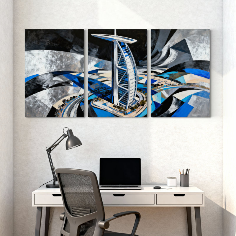 Ensemble de 3 reproductions d'art sur toile abstraites, "Skyline", villes et pays, H 24 po x l 48 po