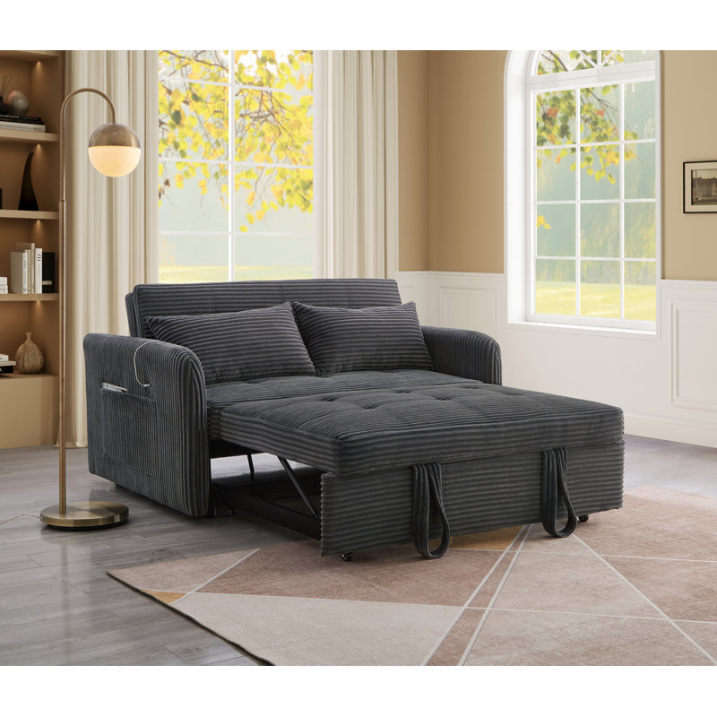 55.2" Sleeper Couch Corduroy Pull Out Sofa Bed, Gray