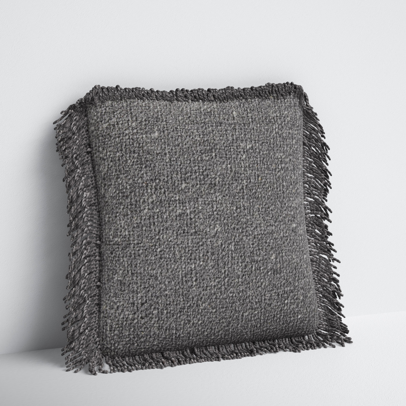 Vila Fringed Throw Pillow, Down, Charcoal
