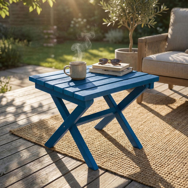 All Weather Adirondack Outdoor HDPE Foldable Side Table, Blue