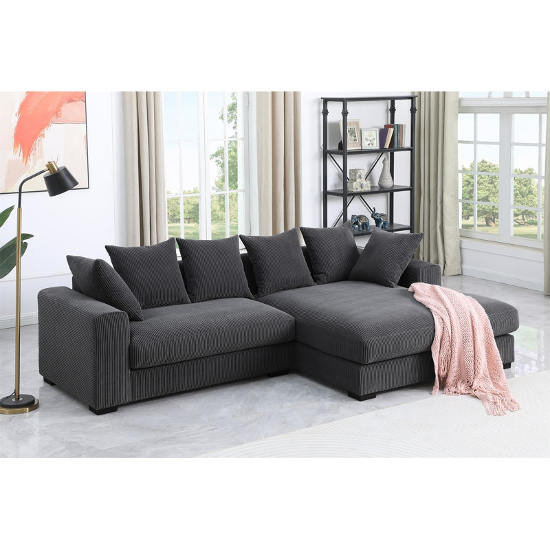 Canapé modulaire 3 pièces Naomi, Velours côtelé gris foncé
