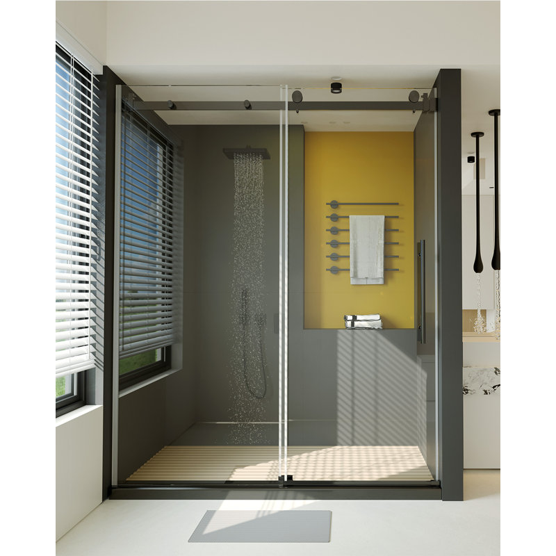 56-60" X 76" H Frameless Sliding Bathtub Door, Tub Shower Door, 3/8"(10mm) Clear Tempered Glass, Matt Black Finish, Black