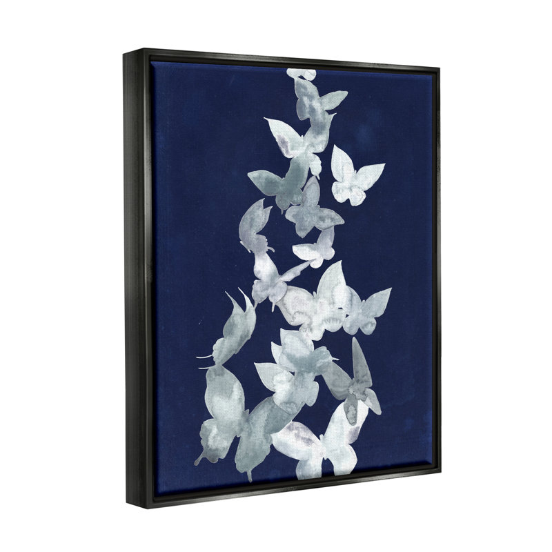 «August Grove®», art abstrait sur toile encadrée de papillons par Grace Popp, Cadre flottant noir de jais