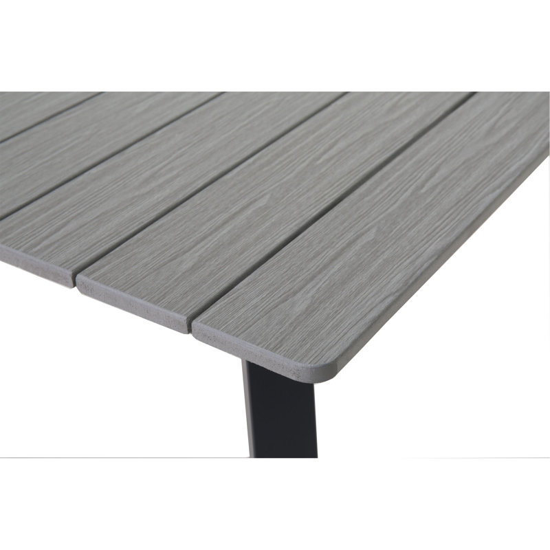 Table de salle à manger carrée de patio avec trou pour parasol, plateau de table en composite de bois-plastique robuste en fer, table intérieure d'extérieur toutes saisons pour jardin, balcon, cour