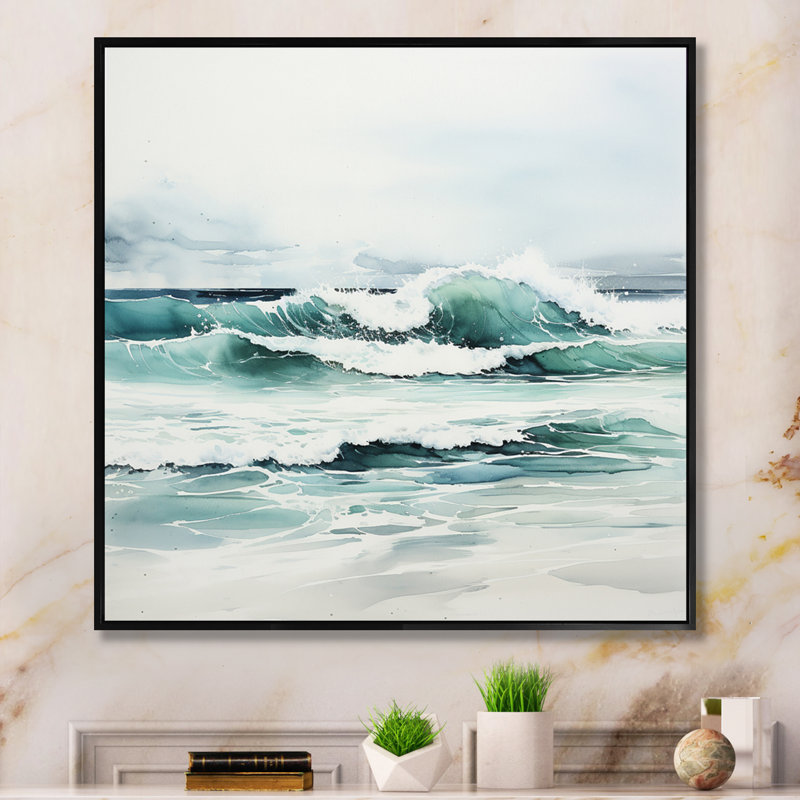 Reculver Turquoise Minimalisme Tranquil Waters - impression, Cadre flottant noir, H 16 po x l 16 po x P 1 po