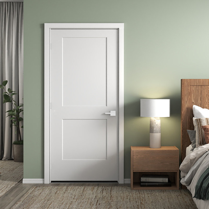 Porte intérieure pré-suspendue à droite 36 po x 80 po avec ensemble de poignées démontables et charnières en nickel satiné, porte intérieure à 2 panneaux creux avec alésage et charnière pour la salle de bain, le garde-manger, la porte intérieure de la buanderie