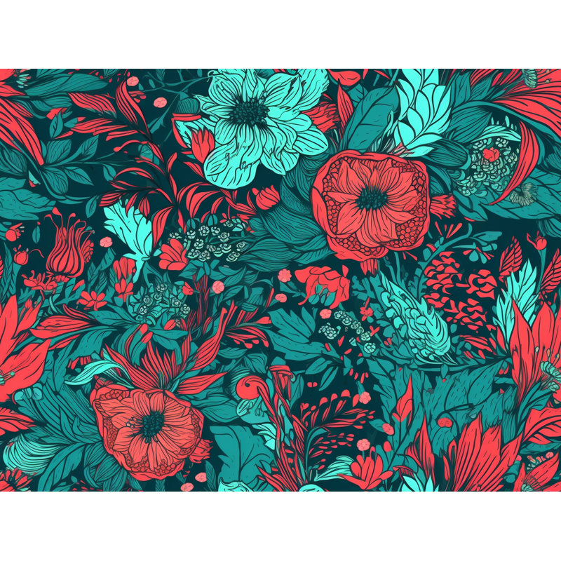 Machine Printed Duvet Cover, Queen Duvet Cover, Red/Turquoise
