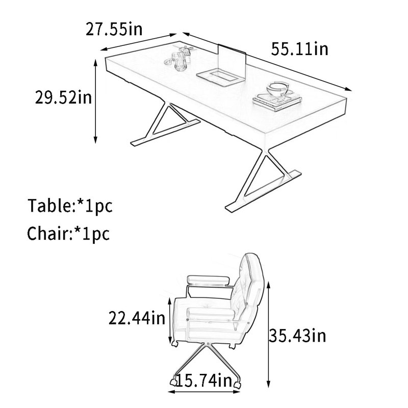 Bureau avec prise de recharge sans fil intelligente, H 29,52 po x l 55,11 po x P 27,55 po