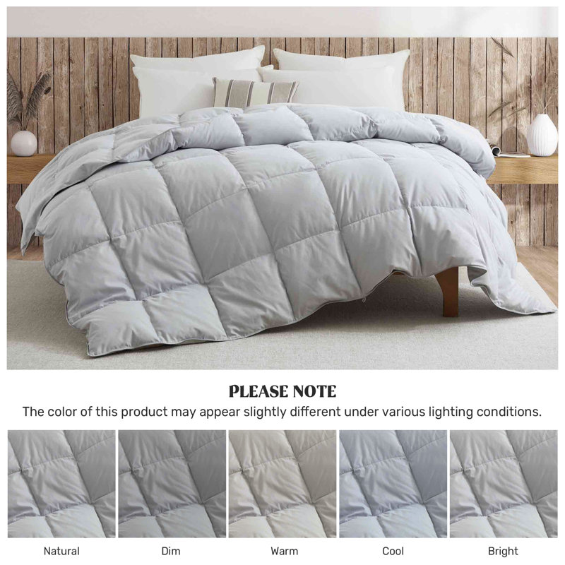  Soft All-Season Down Feather Fiber Comforter - Cozy, Fluffy Duvet Insert with Corner Tabs for Secure Fit, Light Gray