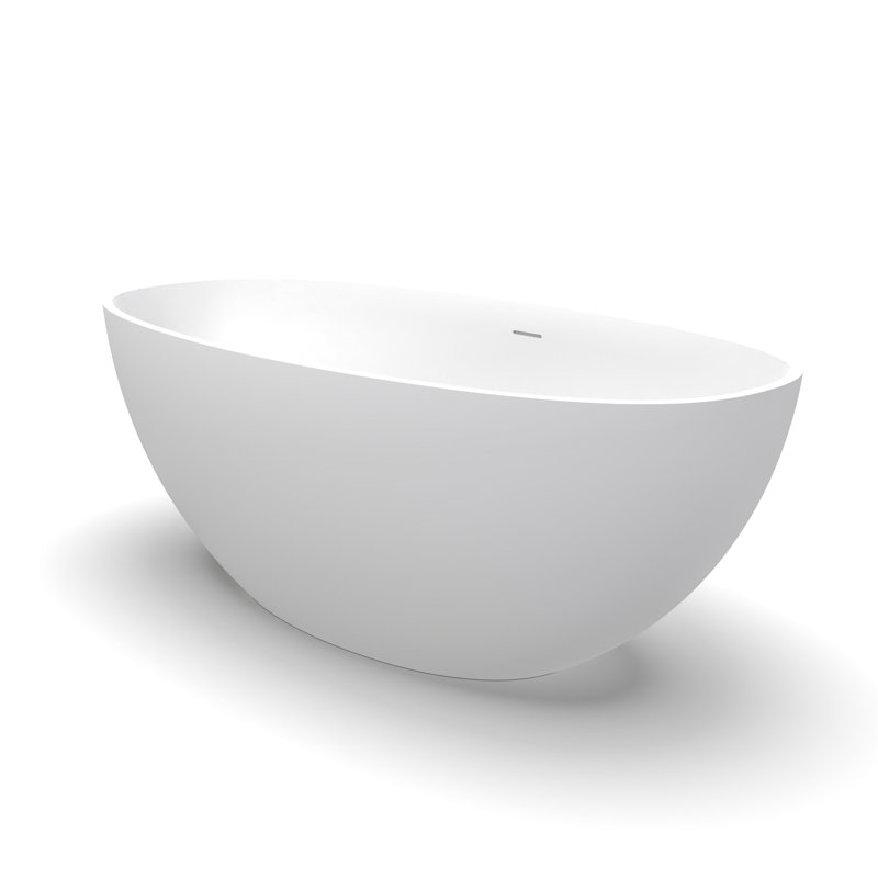 61 Inch Freestanding Soaking Bathtub, Solid Surface, Matte Finish, Oval Shape, For Bathroom Use, One - Piece, Contemporary Minimalist, Center Drain Surface Ideal Family And Hotel Bathrooms