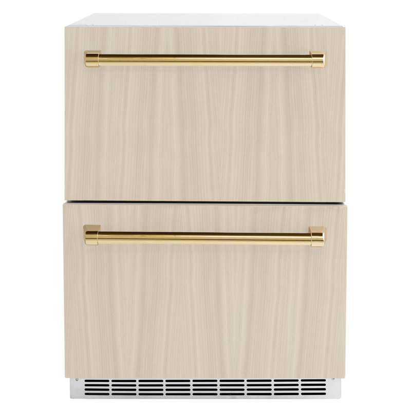ZLINE Autograph Edition 24 in. Touchstone 168 Can Outdoor-Rated Dual Refrigerator Drawer with Doors and Handles