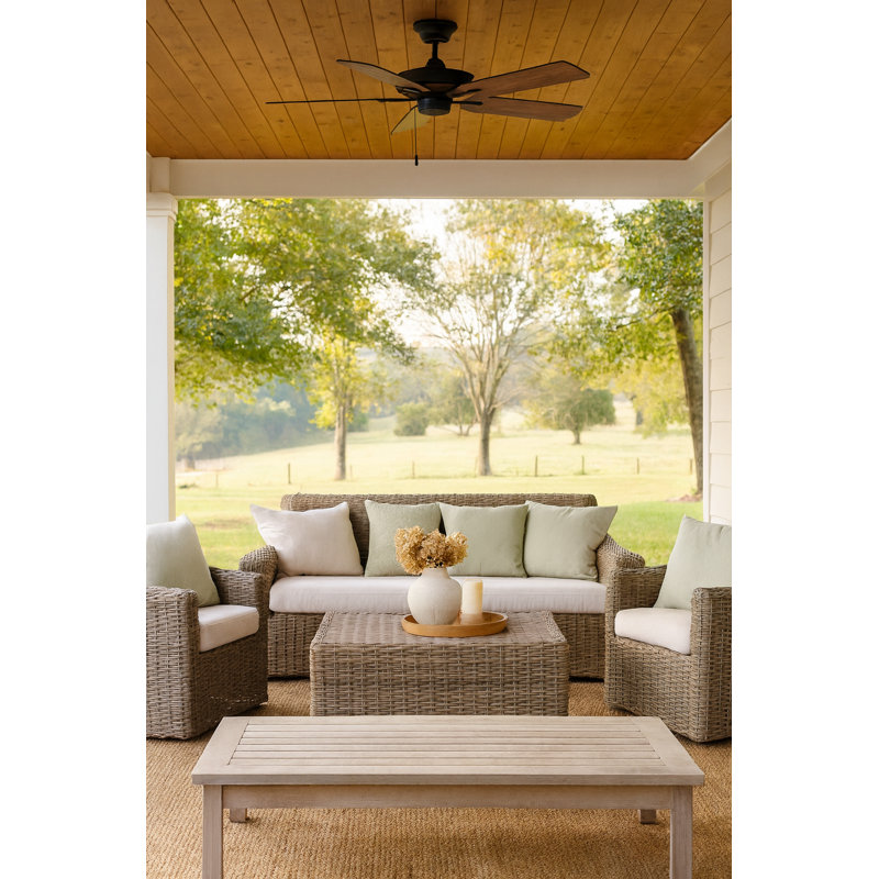 METRO WET 52"  5 - Blade Outdoor Standard Ceiling Fan with Pull Chain, Matte Black, Matte Black