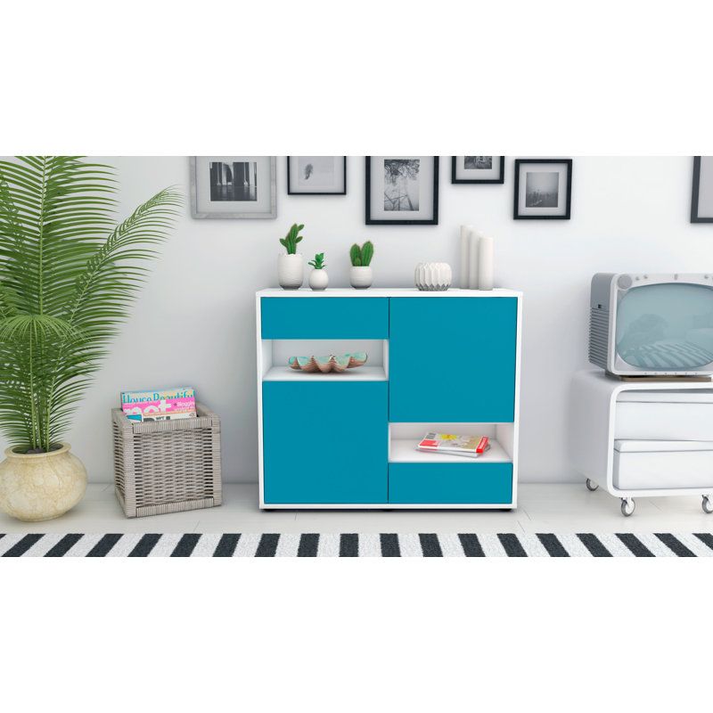 Ramsel 92cm Sideboard, White/Turquoise