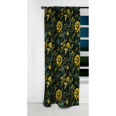 Tropical Green Jungle Damask II - Floral Curtain - Blackout Damask Curtain - 1 Panels