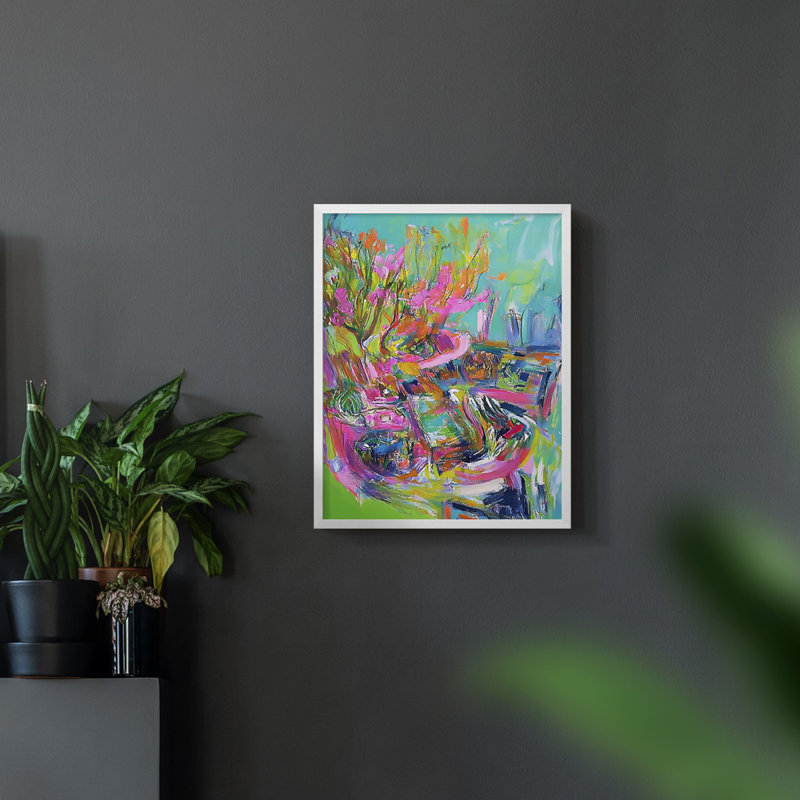 FLORAL Series DLxxi - reproduction encadrée de qualité supérieure - prête à être accrochée - aucun clou requis, Blanc / Blanc