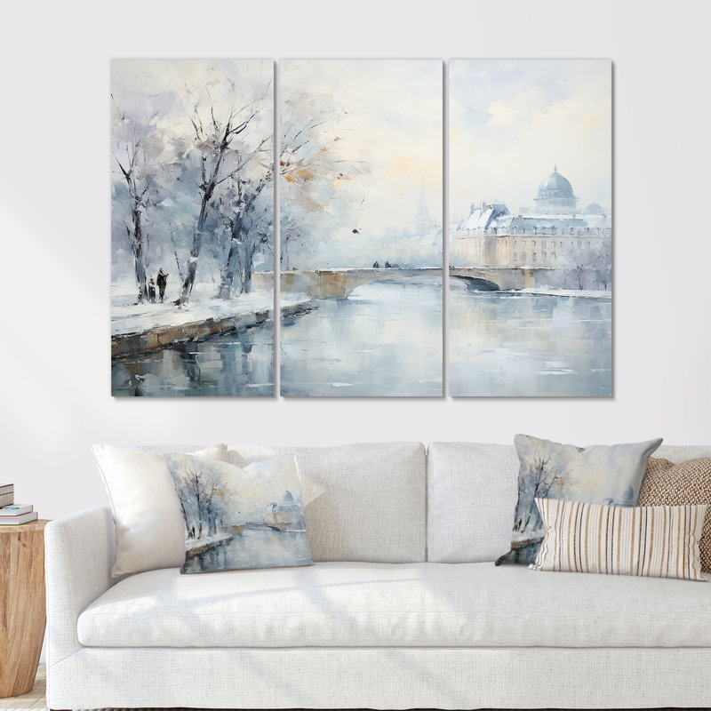 Hiver Paris, Tour Eiffel, ville, charme V - Art mural de Paris, Toile tendue, H 40 po x l 60 po x P 1 po