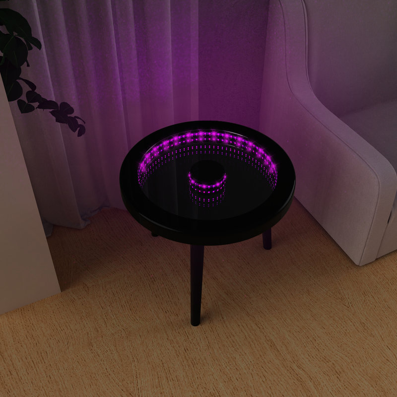 Infinity Mirror Coffee Table With Led Lights, Black, Black
