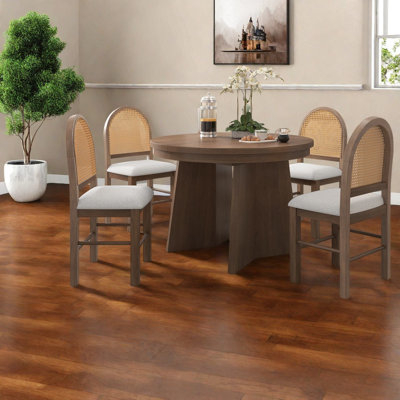 Ensembles de table de salle à manger extensible rétro (doit inclure à la fois la table et la chaise) avec 4 chaises rembourrées, ensemble en bois aggloméré pour petite cuisine et salle à manger familiale