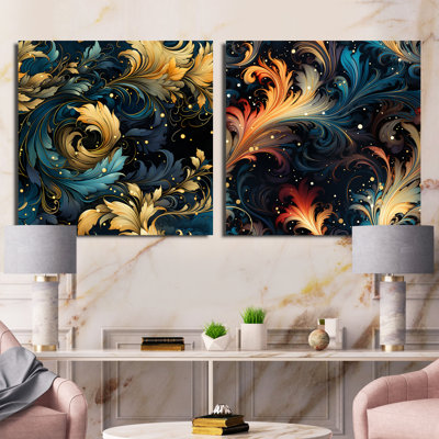 Daetyn - Ensemble de 2 collages carrés botaniques abstraits