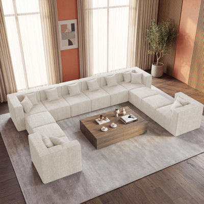 Ensemble de 12 canapés modulaires surdimensionnés 12 pièces, grand canapé-lit en forme de U de 160 po avec repose-pieds, siège de cinéma en tissu de chenille de luxe, mobilier de salon à siège très profond, beige chenille