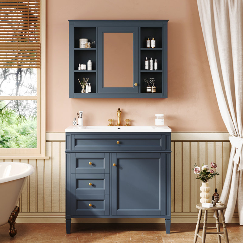 Armoire de rangement moderne avec 2 portes à fermeture douce et 4 tiroirs, Bleu