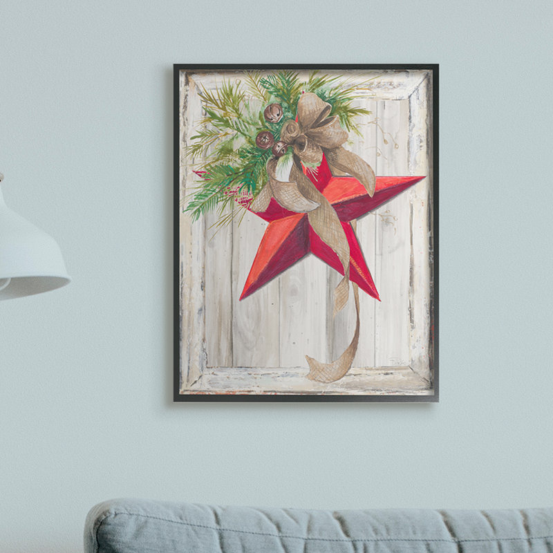 «Rustic Winter Red Star Barn Wood» par Patricia Pinto - reproduction d'art, H 20 po x l 16 po x P 1,5 po