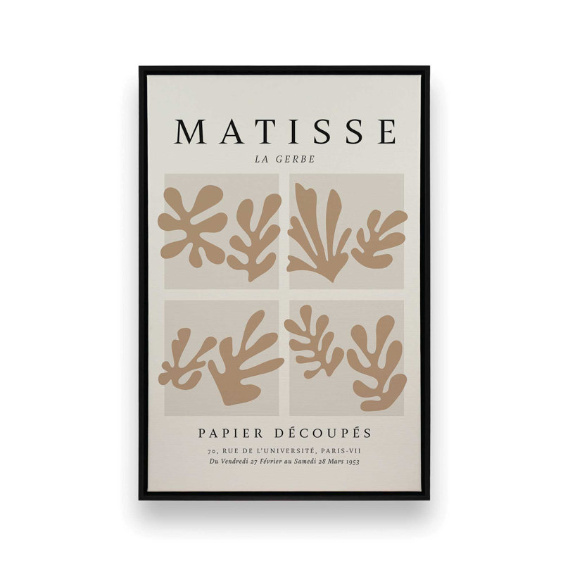 Matisse's La Gerbe Quartet en brun, H 48,75 po x l 32,75 po x P 1,75 po, Cadre flottant noir satiné