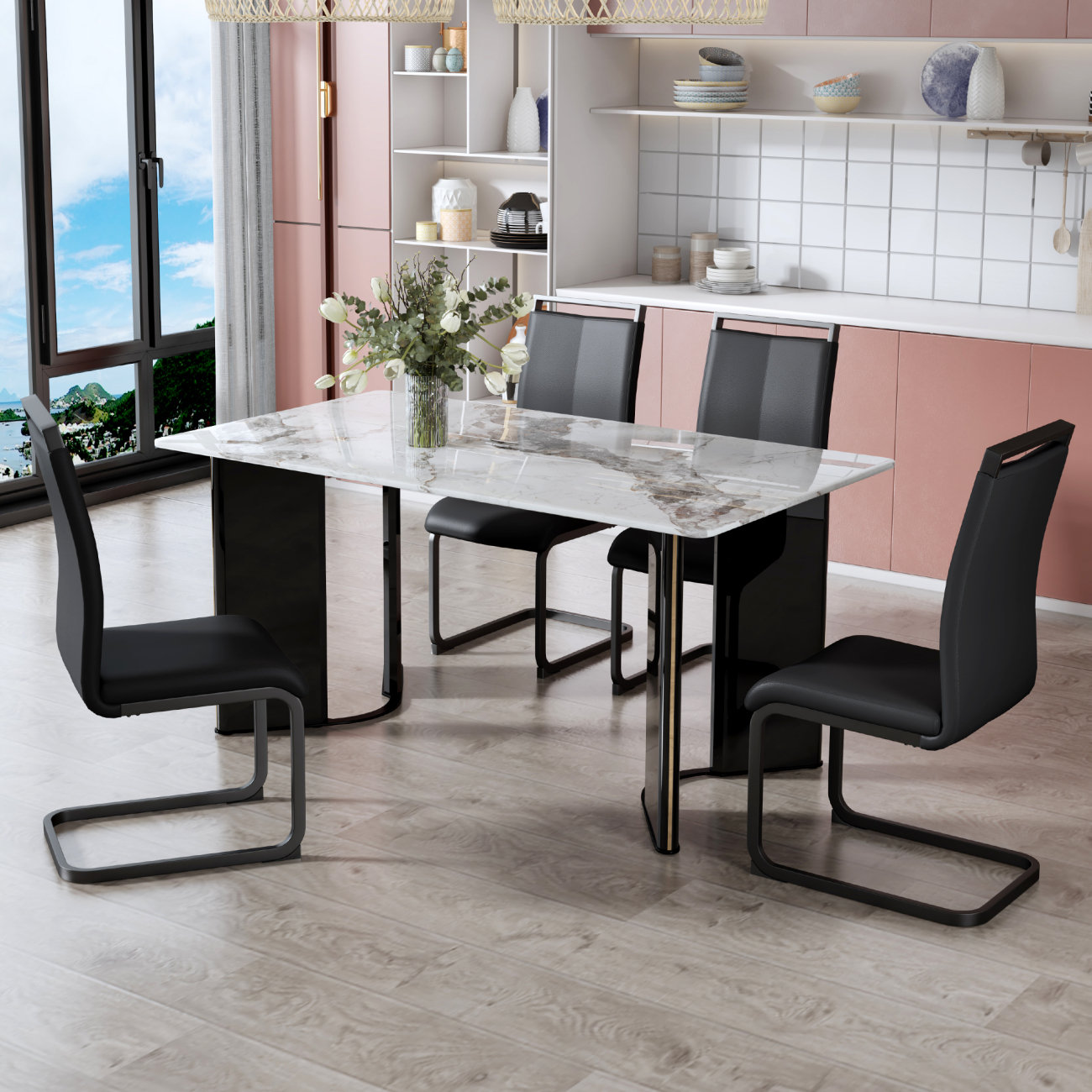Everly Quinn Table And Chair Set. 1 Table And 4 Chairs. Rectangular ...