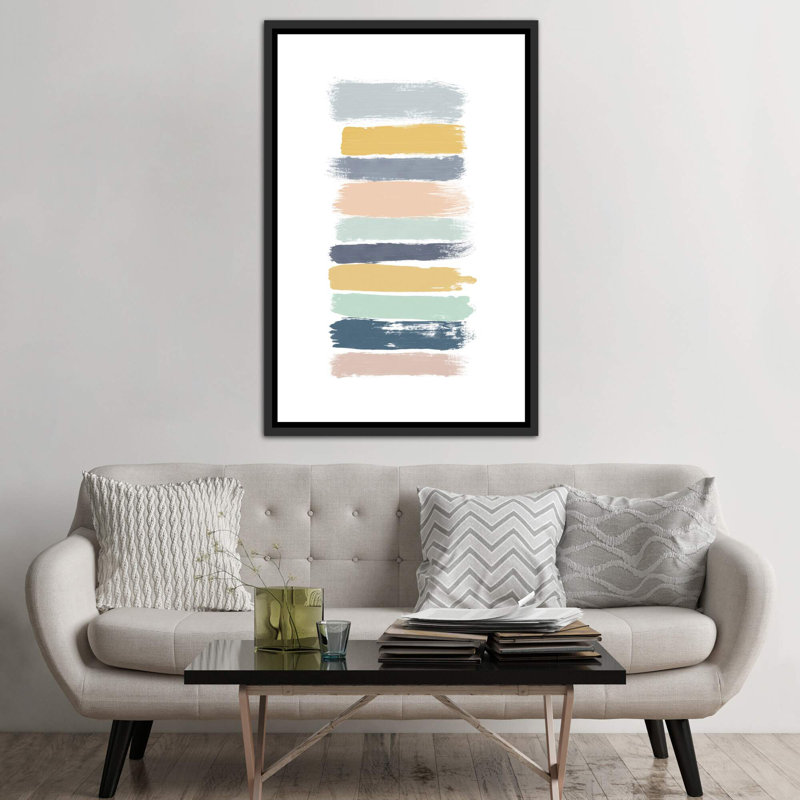 « pastel rayures »-« painting prints », reproduction d’art, Toile avec cadre noir patiné, H 26 po x l 18 po x 1,5 po