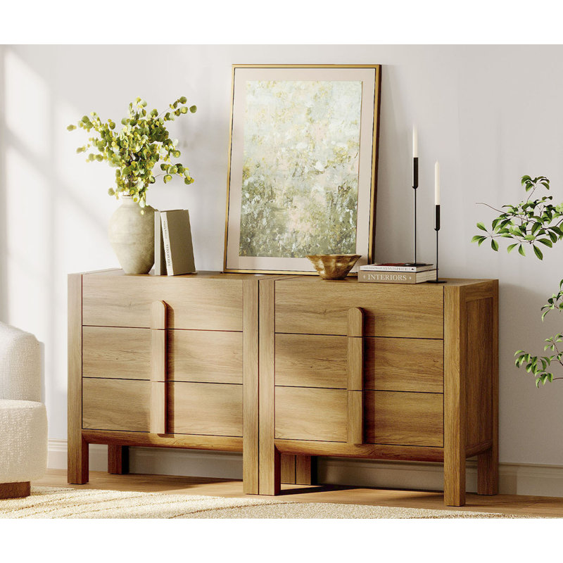 63" Mid-Century Modern TV Stand, Dresser With 6 Drawers, Wooden TV Console With Storage For Living Room,Bedroom, Walnut