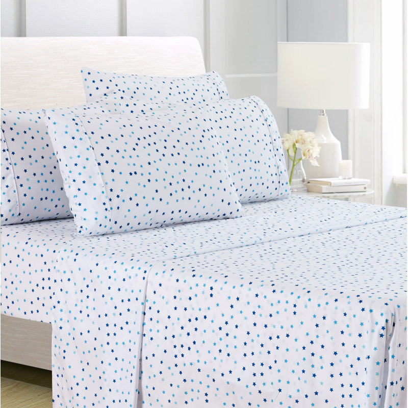 Twin Blue Microfiber Deep Pocket Star Print Sheet Set