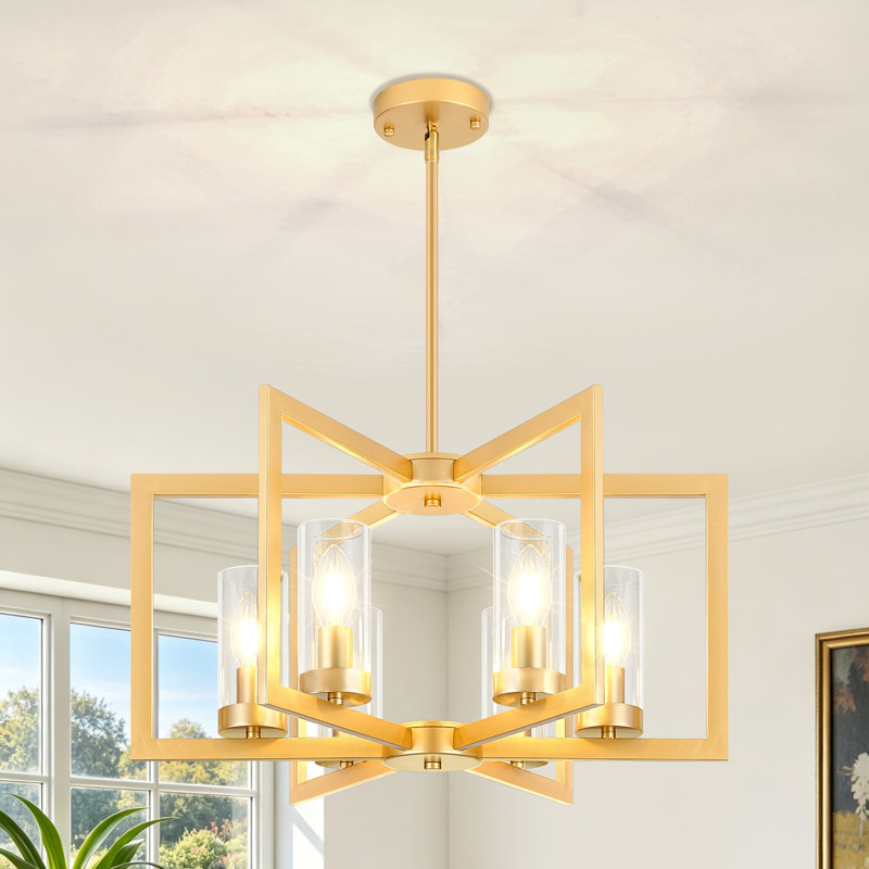 Lustre géométrique 6 lumières Beldon, H 10,6 po x l 21,2 po x P 21,2 po, Gold