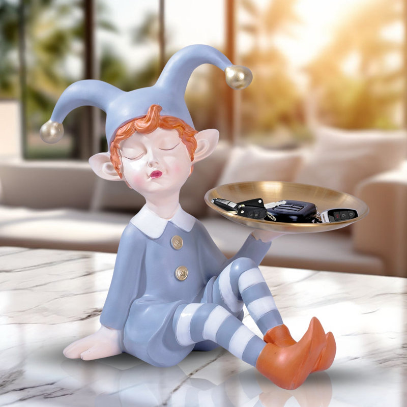 Clown et plateau doré - Plat à bonbons en polyrésine pour enfants, gris