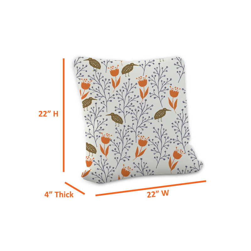 Indoor / Outdoor Floral White Square Cushion Cover, 55.9cm x 55.9cm