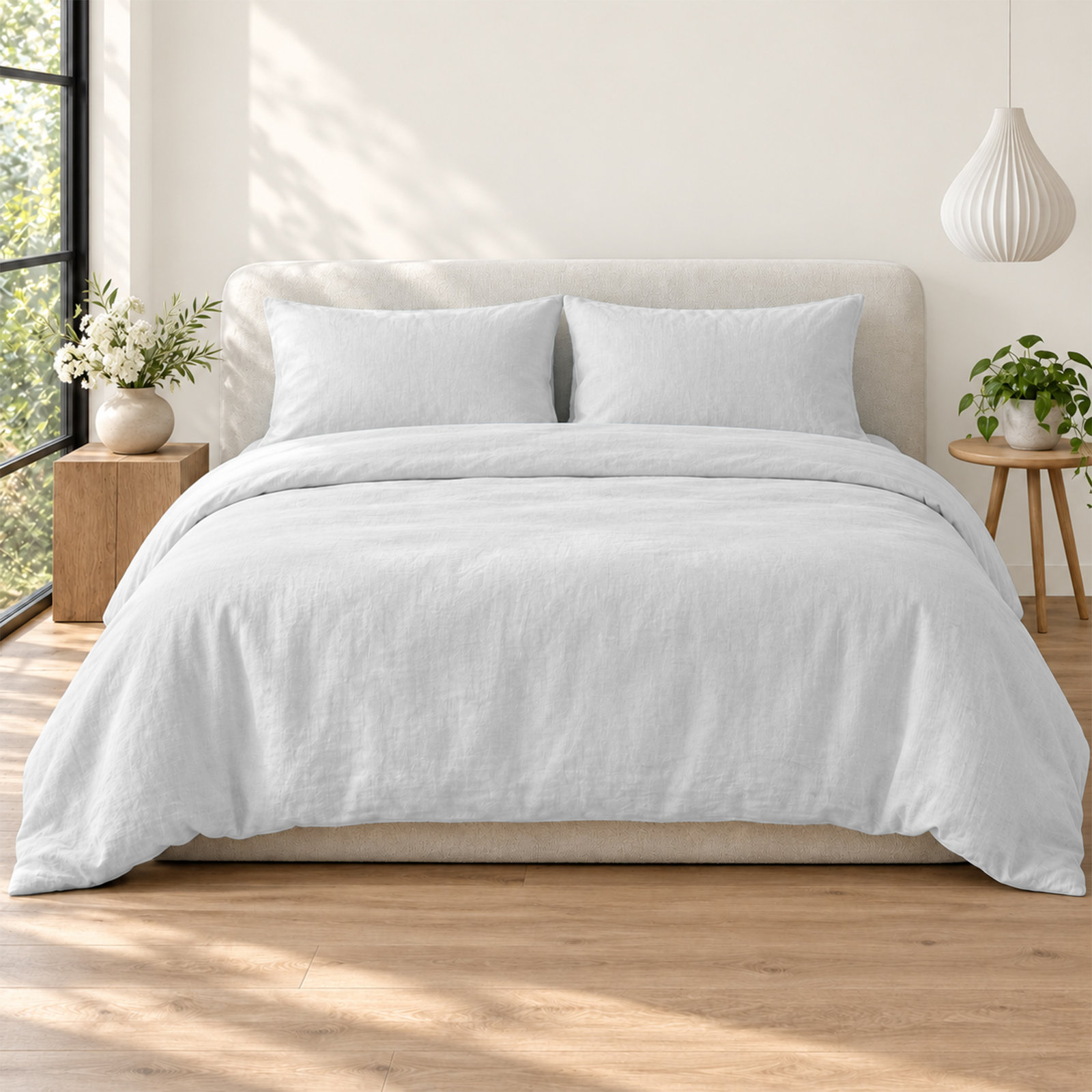 100% Flax Linen Solid Duvet Cover Set with Pillow Shams, King, Light Gray