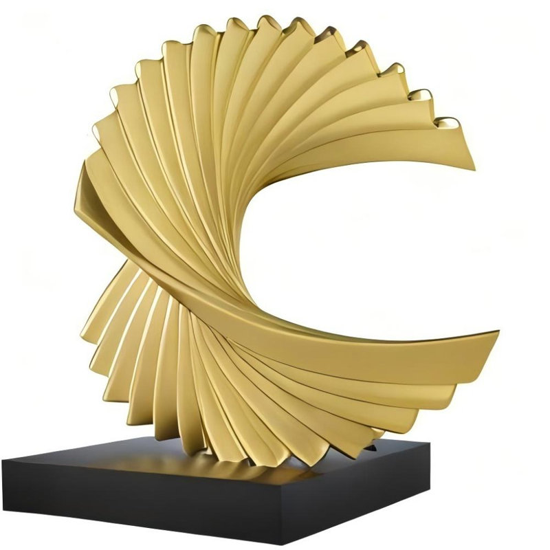 Gold Ocean Wave Statue, Modern Abstract Art