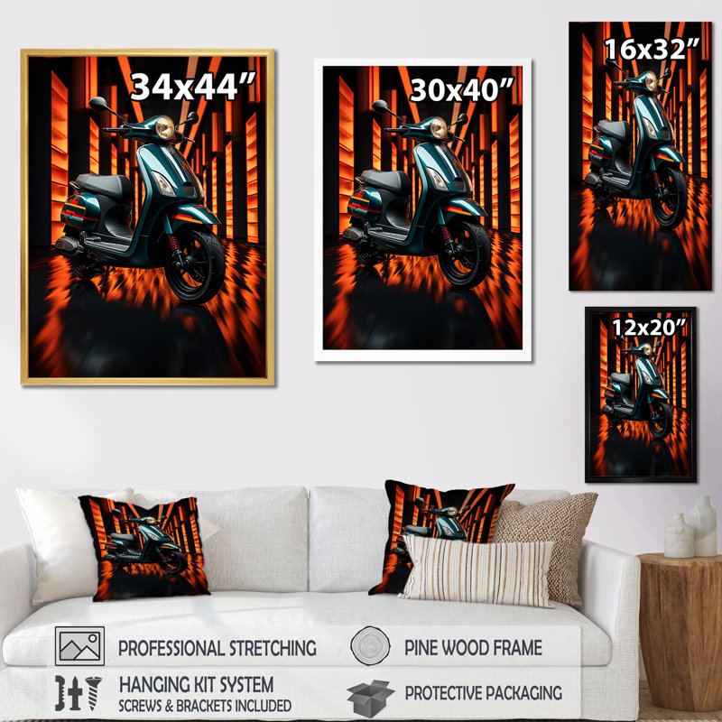 Scooter Serenity Neon Lights sur impression sur toile, Toile tendue, H 32 po x l 16 po x P 1 po