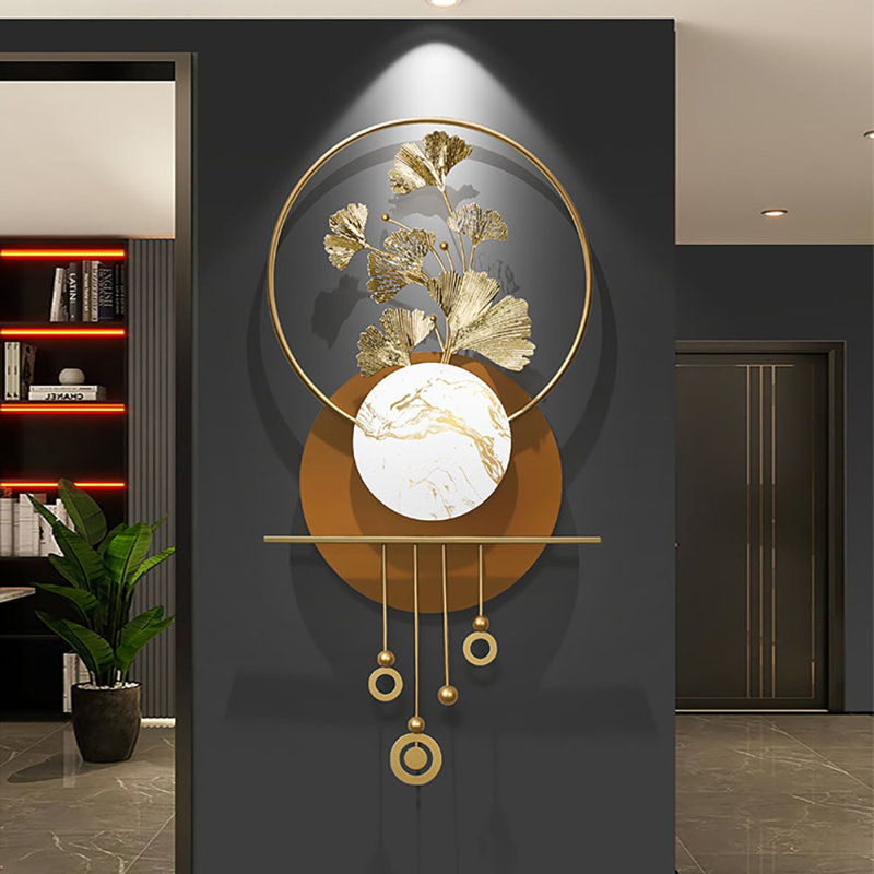 46.5" Modern 3D Metal Ginkgo Leaf Geometric Wall Art With Marble Accent