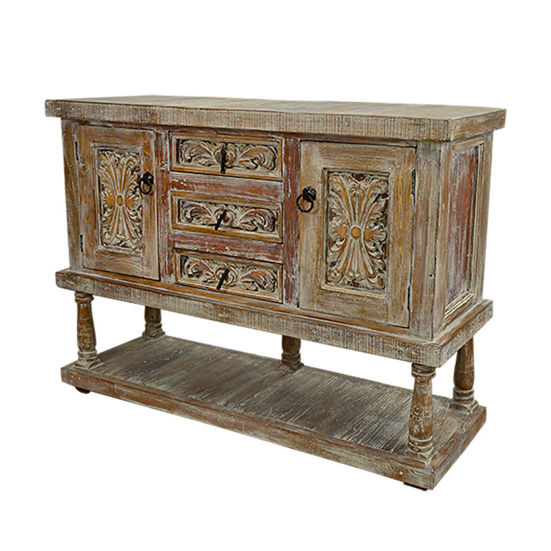 Grande console en bois sculpté Whitewash