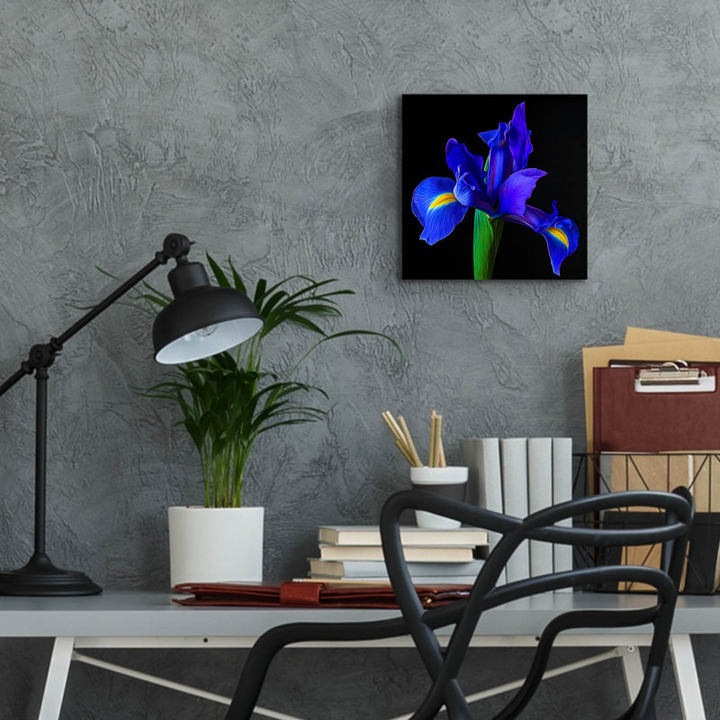 Art mural en verre acrylique «Blue Iris» par Pamela Plummer, H 12 po x l 12 po x P 0,13 po