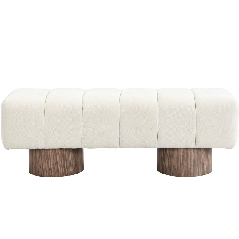Banc en chenille beige avec capacité de poids de 300 lb, sans assemblage, convient pour la salle à manger, le salon et le lit, hauteur 17 po