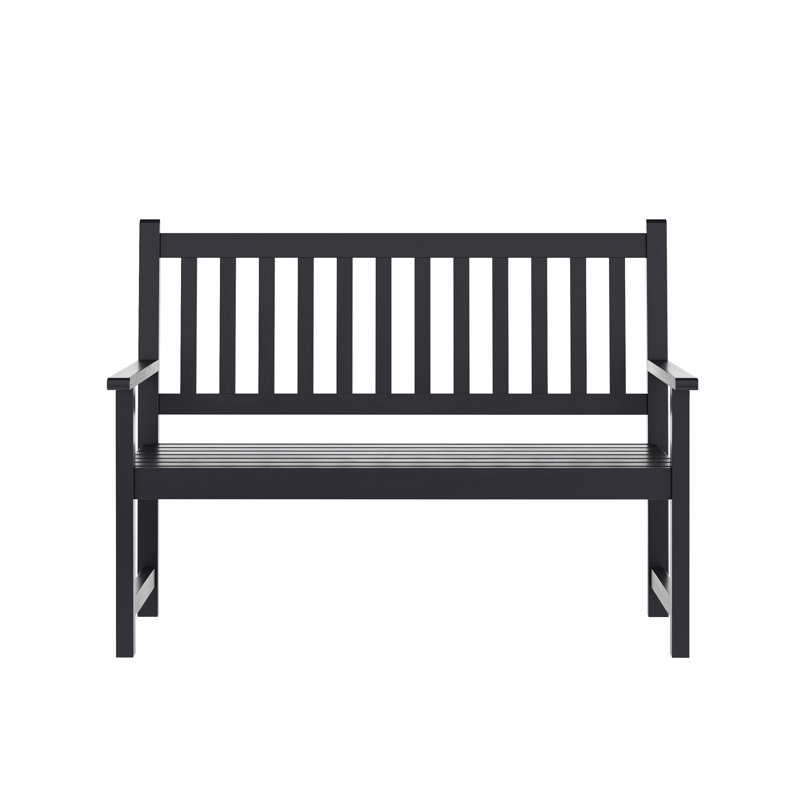 Commercial Indoor/Outdoor 2-Person Patio Acacia Wood Bench Loveseat, Black