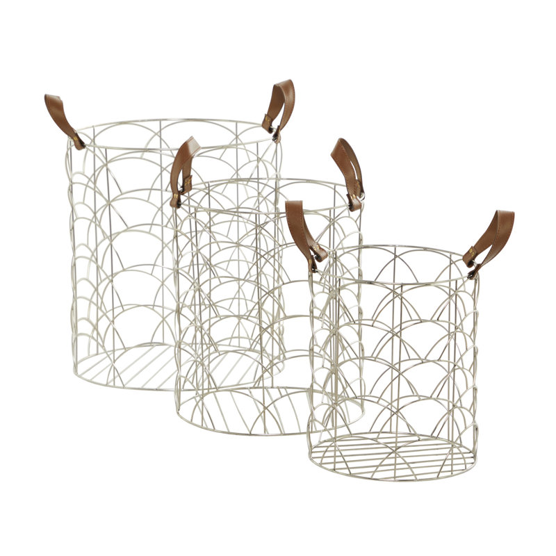 3 Piece Mesh Basket Set, Silver
