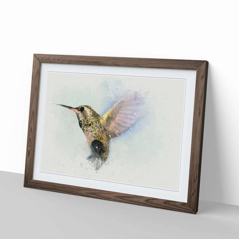 Flying Hummingbird Bird in Abstract - Framed Print, Walnut, 40cm H x 60cm W x 2cm D